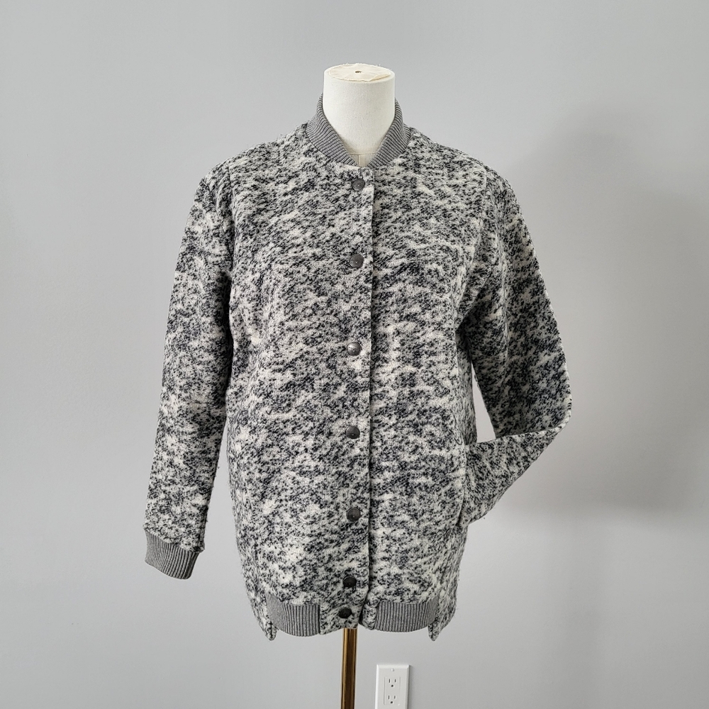 Chevignon Wool Blend Bomber Jacket Textured Snap Front Womens S